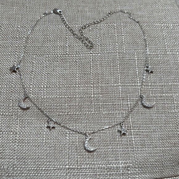 .925 Sterling Silver Pave Crystal Star and Moon Necklace - NEW - Picture 4 of 4